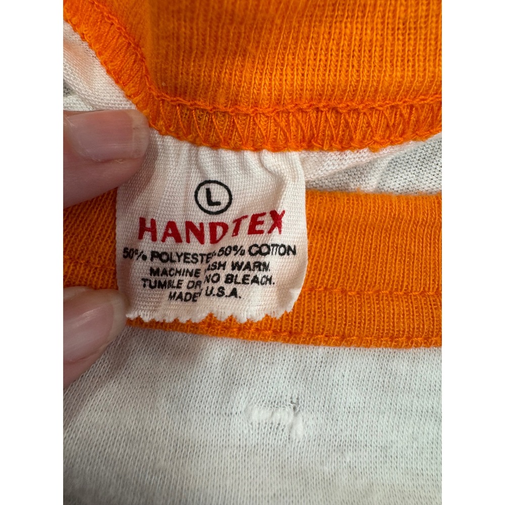 Vintage 1985 NY Mets 25th Anniversary Handtex Raglan Shirt Orange White Large - Picture 7 of 8